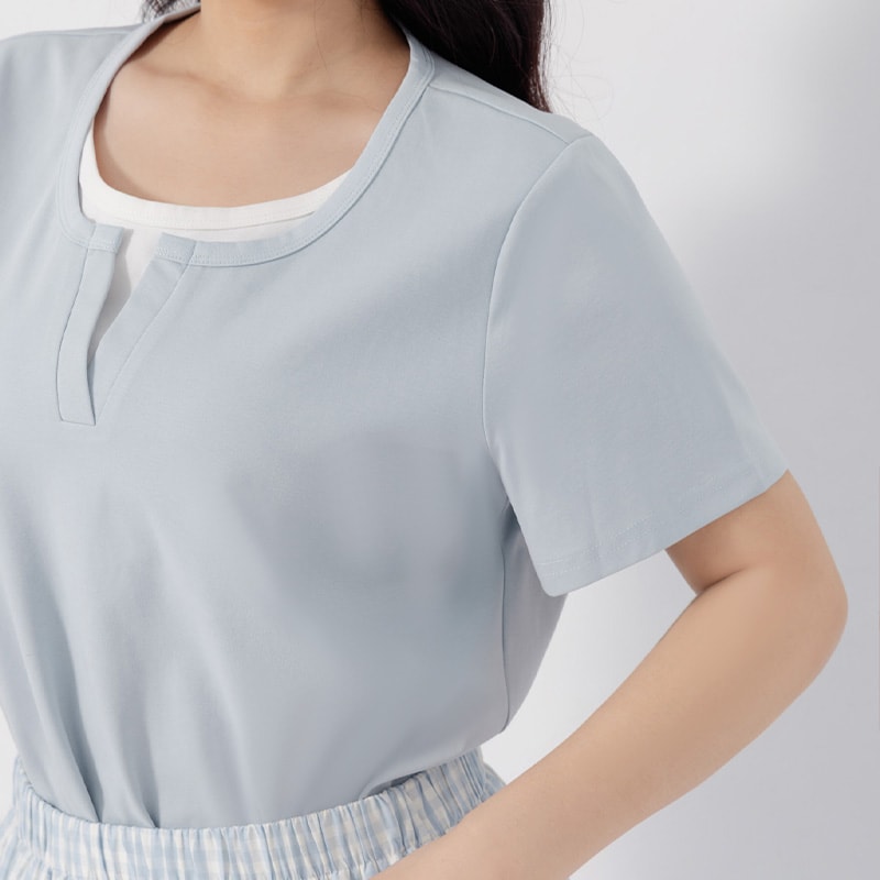 Versatile V-Neck Faux Two Piece Plus Size Tee