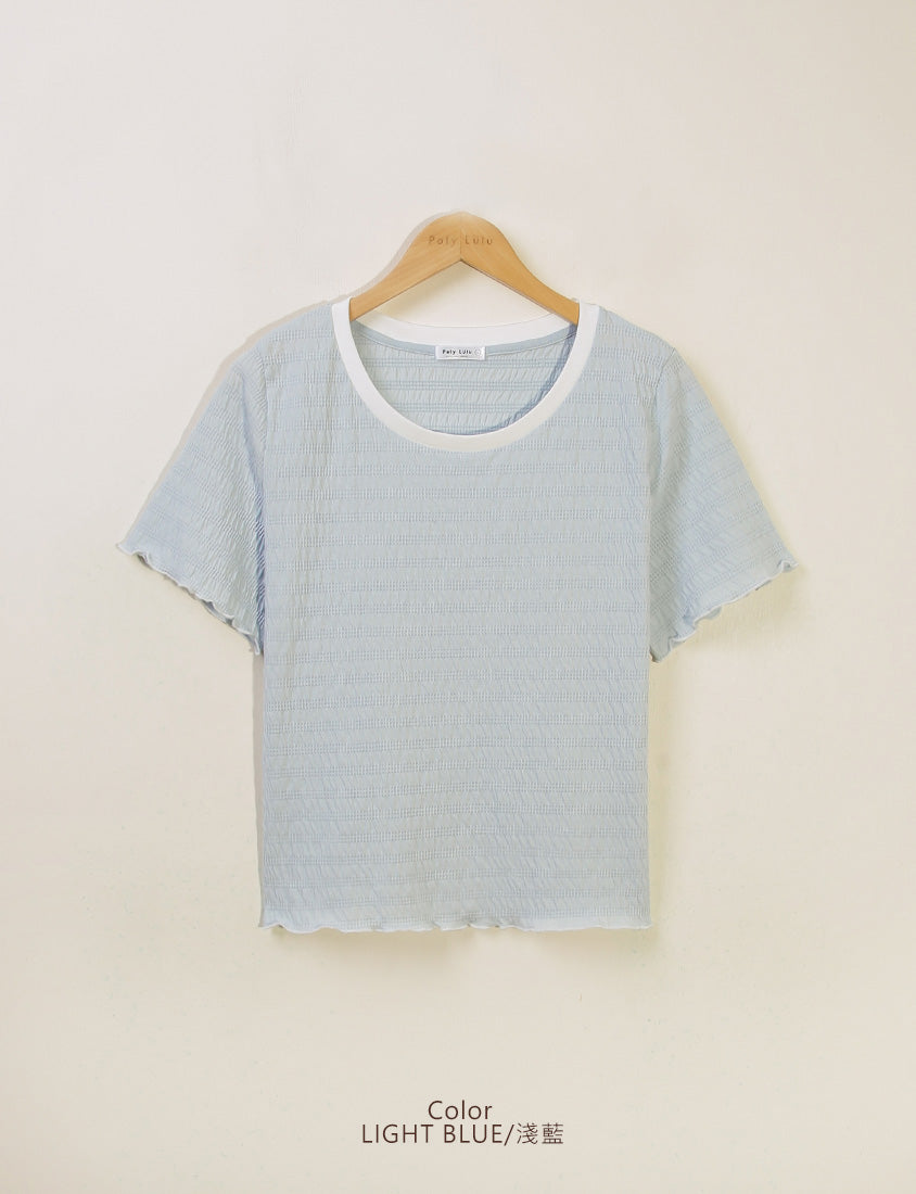 Multicolor Crew Neck Color-Block Crinkled Plus Size Short Sleeve Top