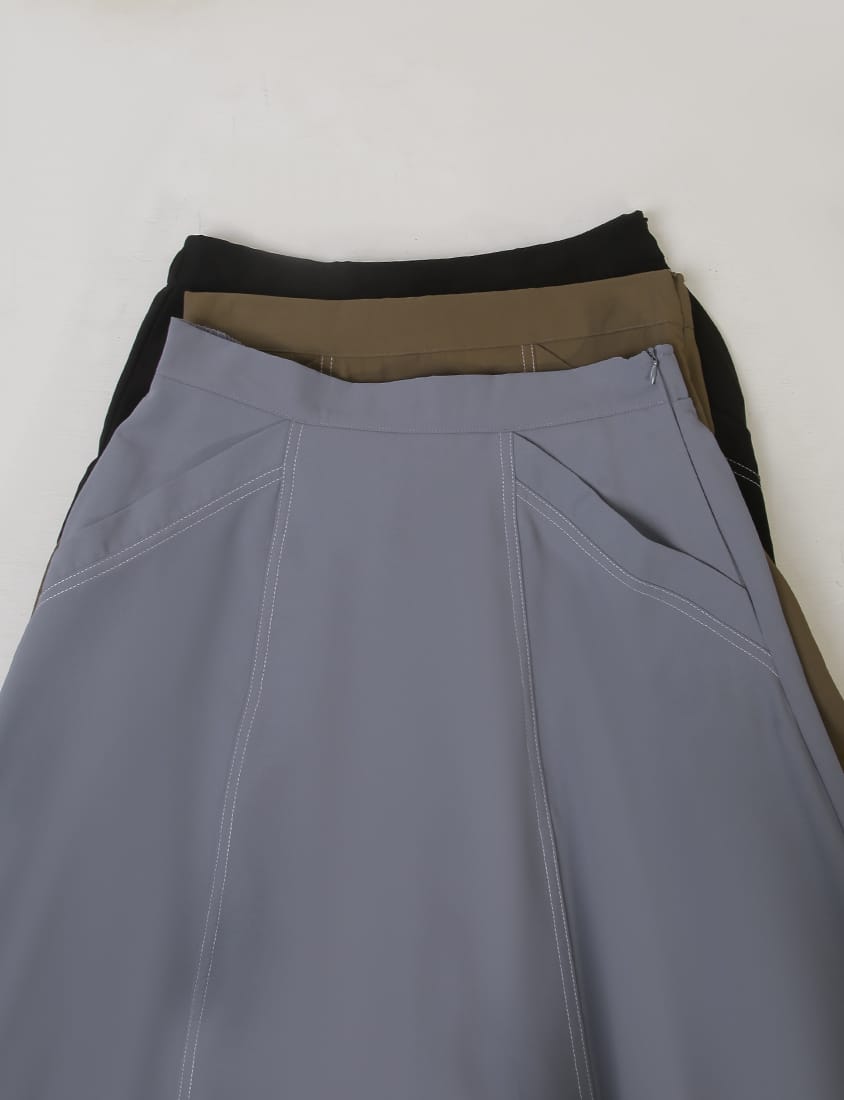MISS. Contrast Stitch A-Line Back Elastic Waist Plus Size Maxi Skirt