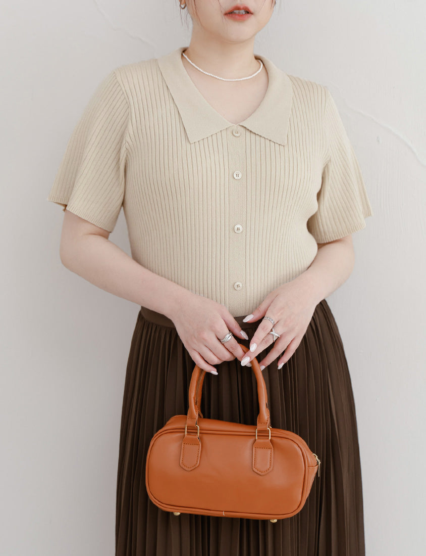 MISS. Versatile Icy Silk Faux Button Collar Plus Size Top