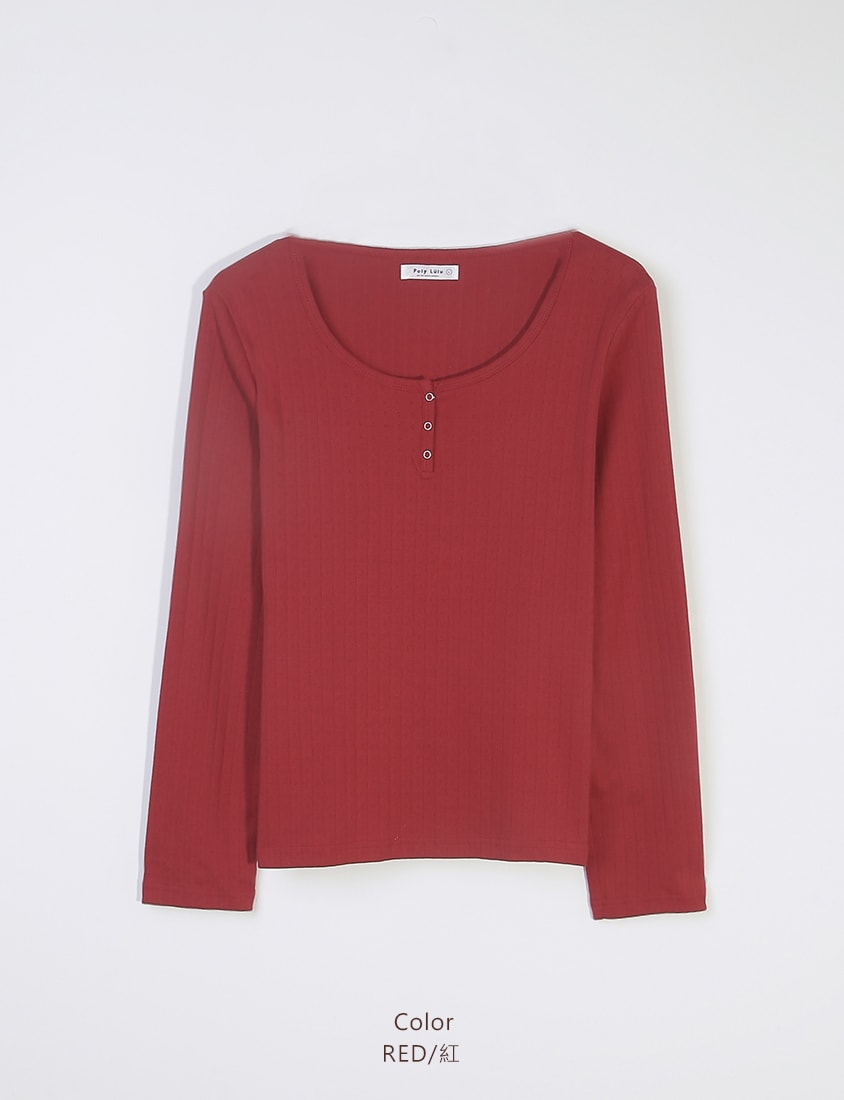 Jacquard Ribbed Button-Front Plus Size Crewneck Top