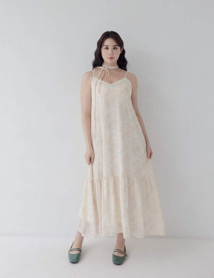 Adjustable Hand-Painted Floral Cami Dress (with Waist Tie)