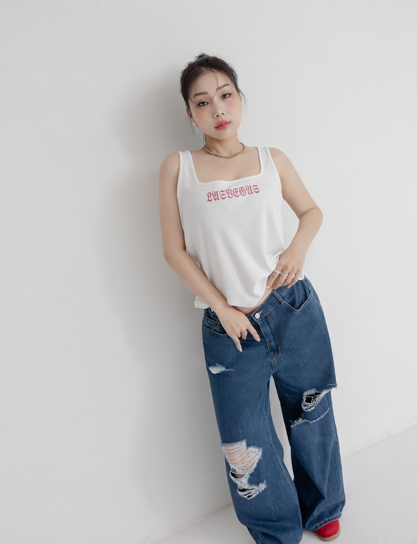MUA! Lyocell Distressed Plus Size Wide Leg Jeans