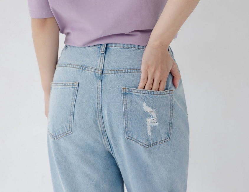 Distressed Side Elastic Waist Plus Size Boyfriend Jeans