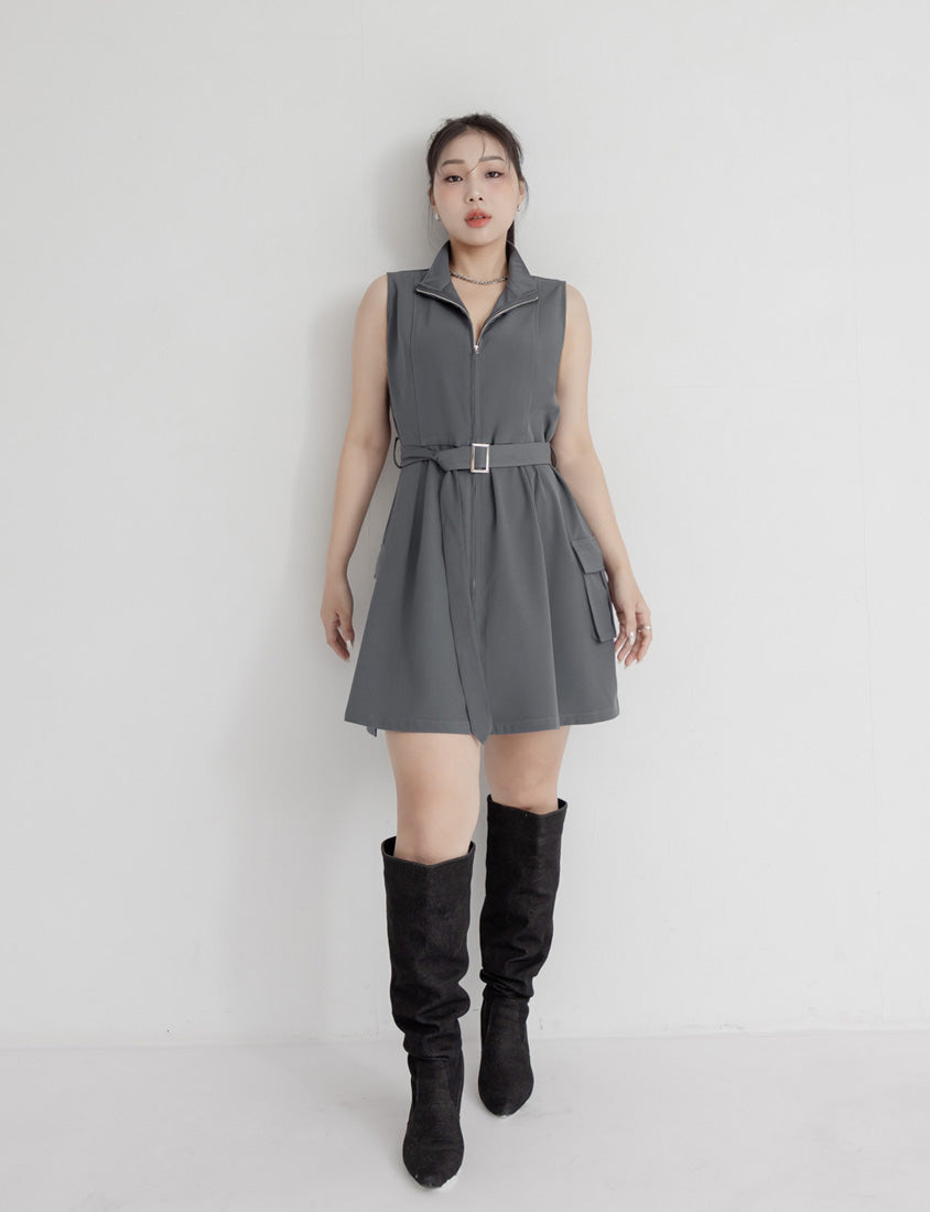 MUA! Utility Cargo Zip-Up Plus Size Sleeveless Dress (With Belt)