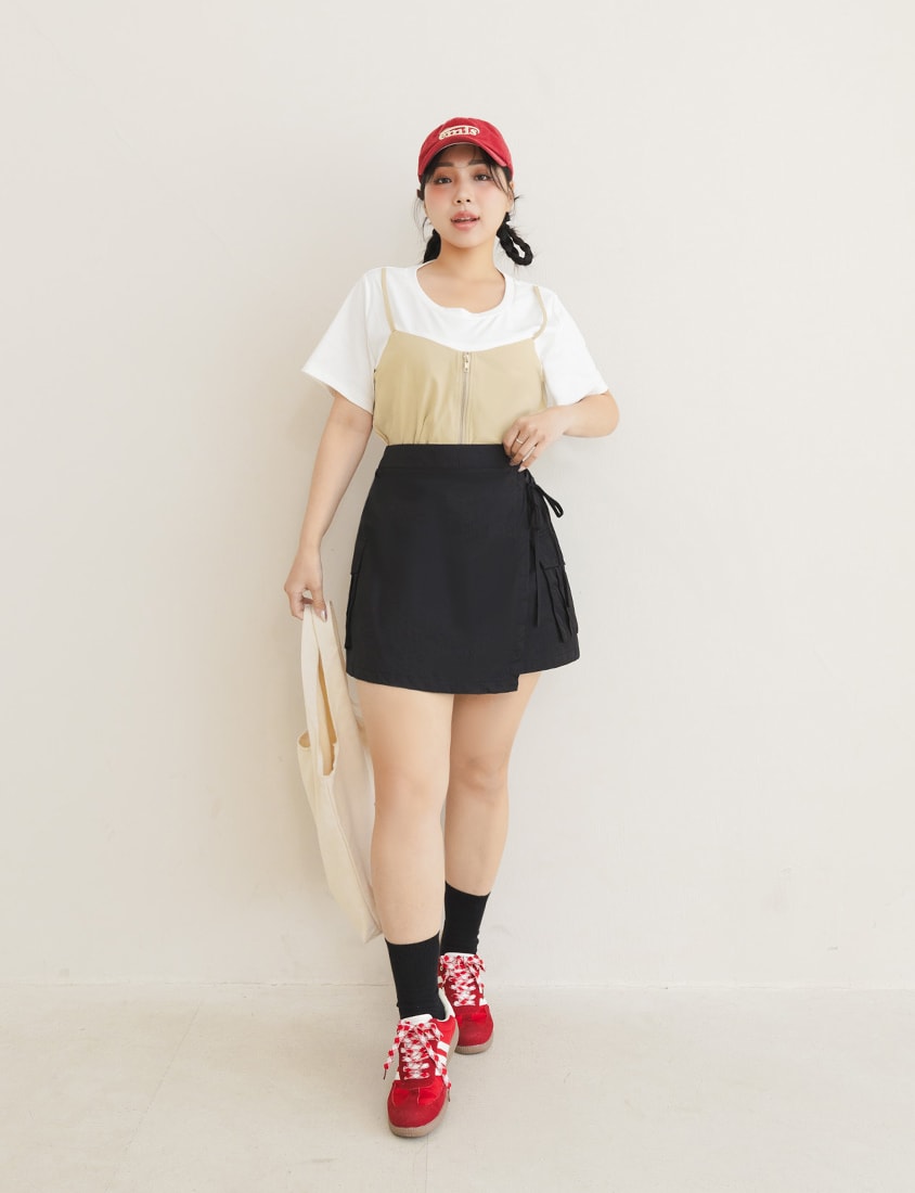Asymmetric Front Zip Plus Size Layered Tee