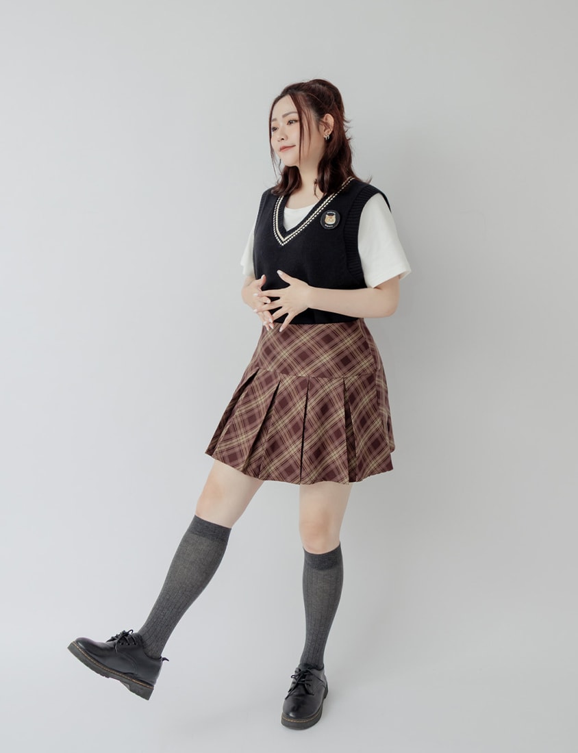 Preppy Pleated Plaid Plus Size Mini Skirt
