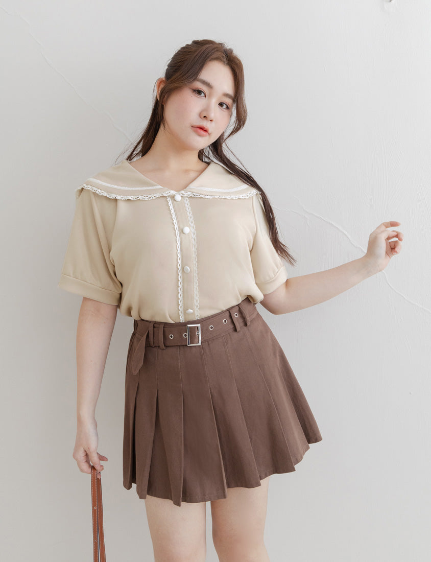 Space Cotton Sailor Collar Plus Size Lace Top