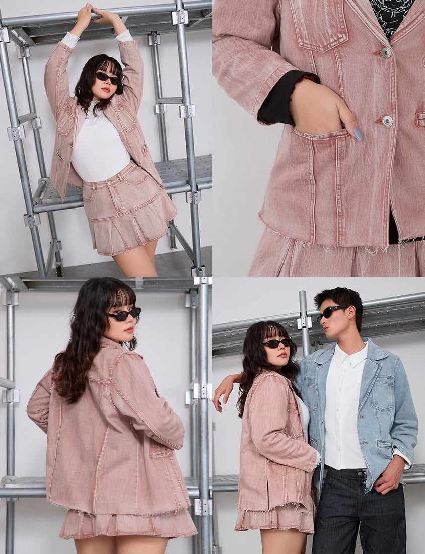 Vintage Washed Denim Plus Size Blazer (Unisex)