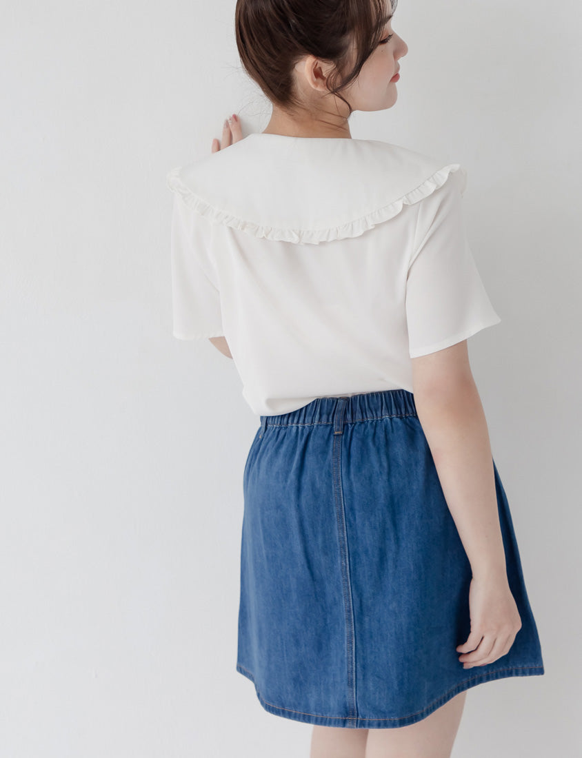 Playful Large Ruffle Collar Plus Size Short Sleeve Top