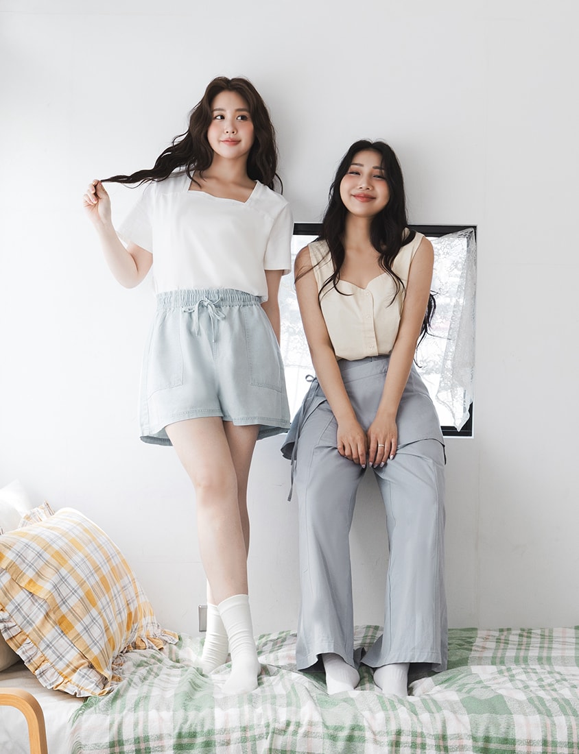 Skin-Friendly Lyocell Silky Denim Contrast Stitch Plus Size Shorts