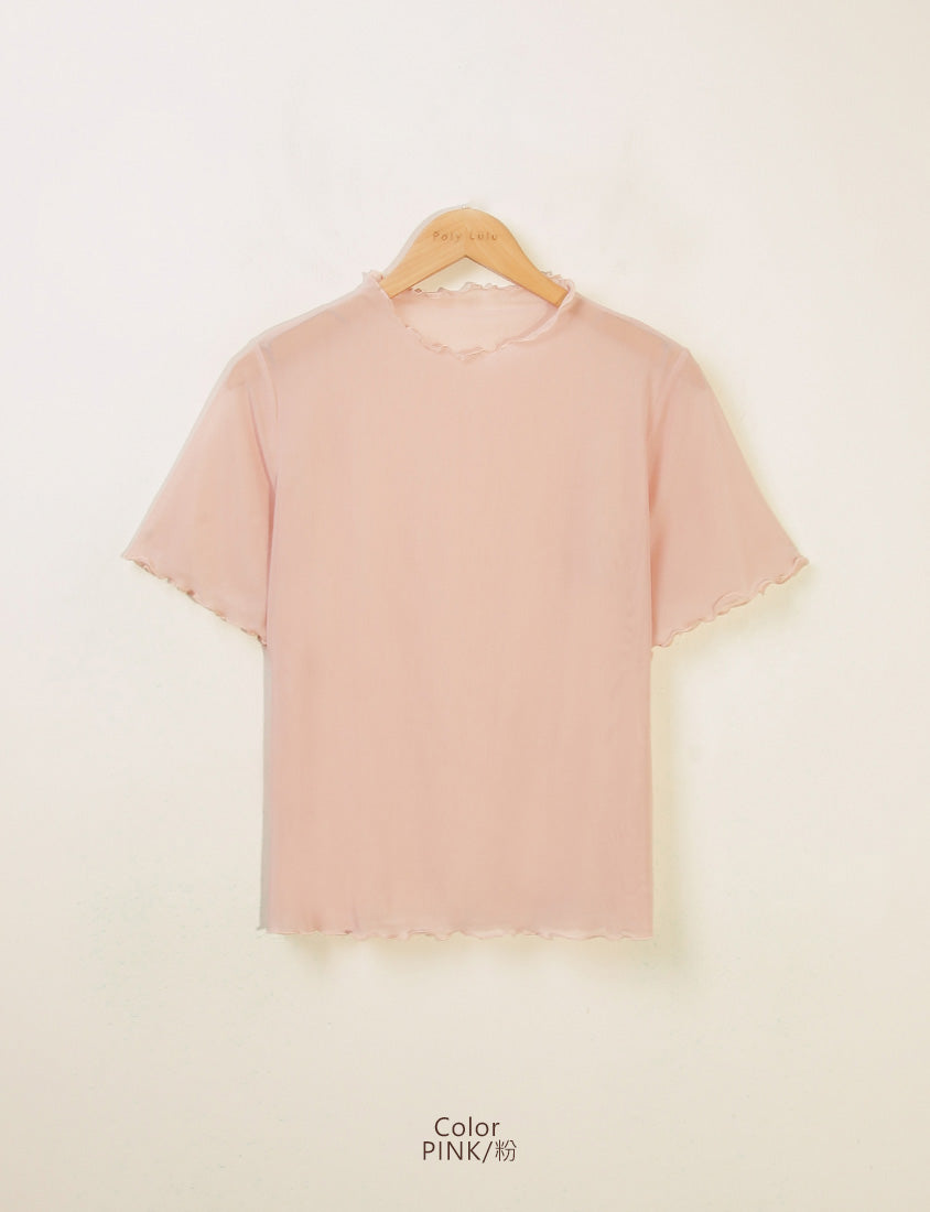 MISS. Sheer Wavy Edge Korean Style Plus Size Short Sleeve Top