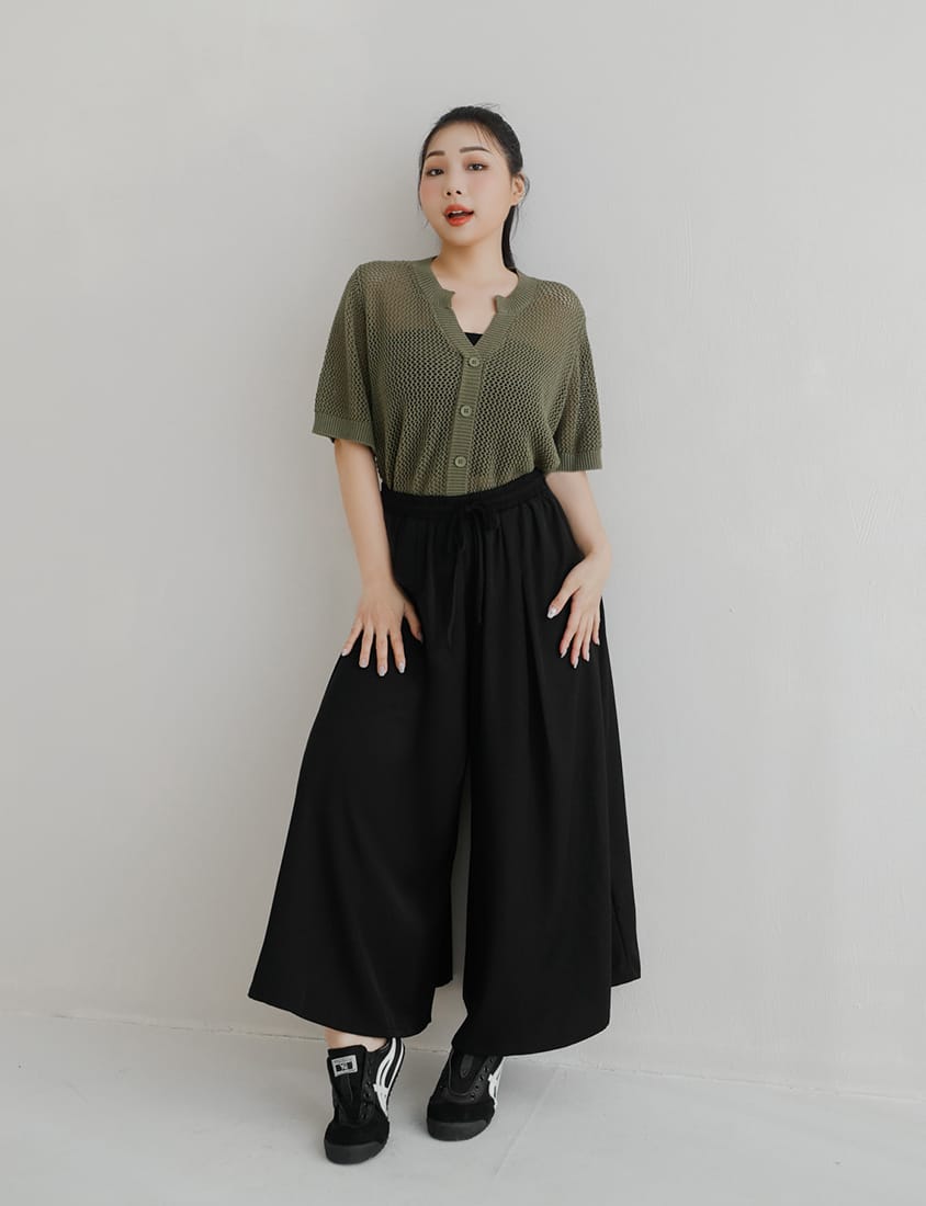 Korean Style Large Pleated Elastic Waist Tie Plus Size Wide Leg Pants