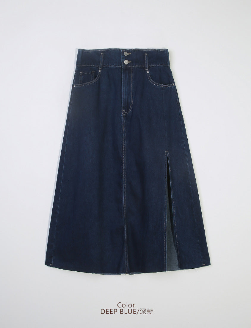 MUA! Front Slit High-Waist Denim A-Line Plus Size Maxi Skirt