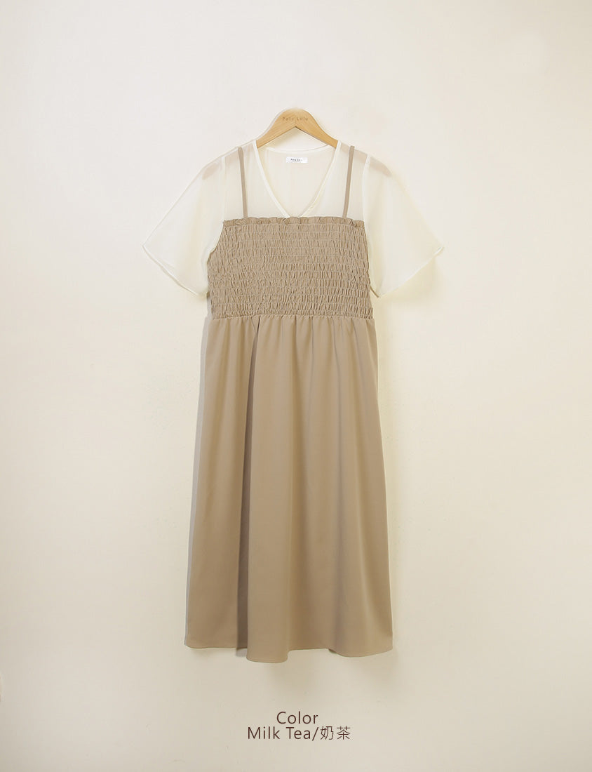 MISS. Faux Two-Piece Sheer Elastic Strap Plus Size Dress