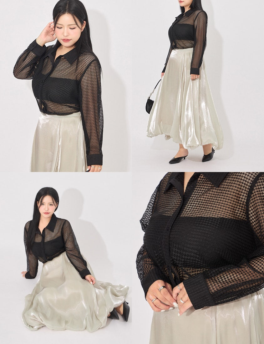MORE U Textured Geometric Cut-Out Plus Size Shirt
