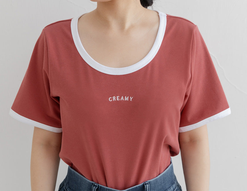 CREAMY Embroidered Color-Block Plus Size Tee