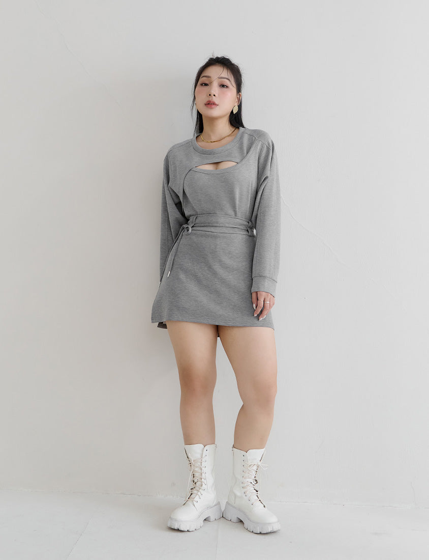 MUA! Cloud Cotton Front Cut-Out Plus Size Long Sleeve Top