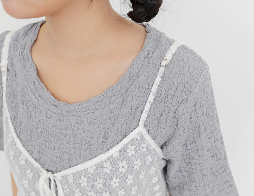 Japanese Style Wrinkled Textured Versatile Plus Size Crew Neck Top