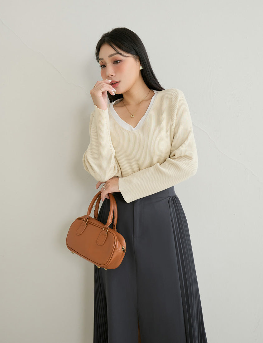 MISS. Faux Two Piece Ribbed Knit Plus Size Long Sleeve Top