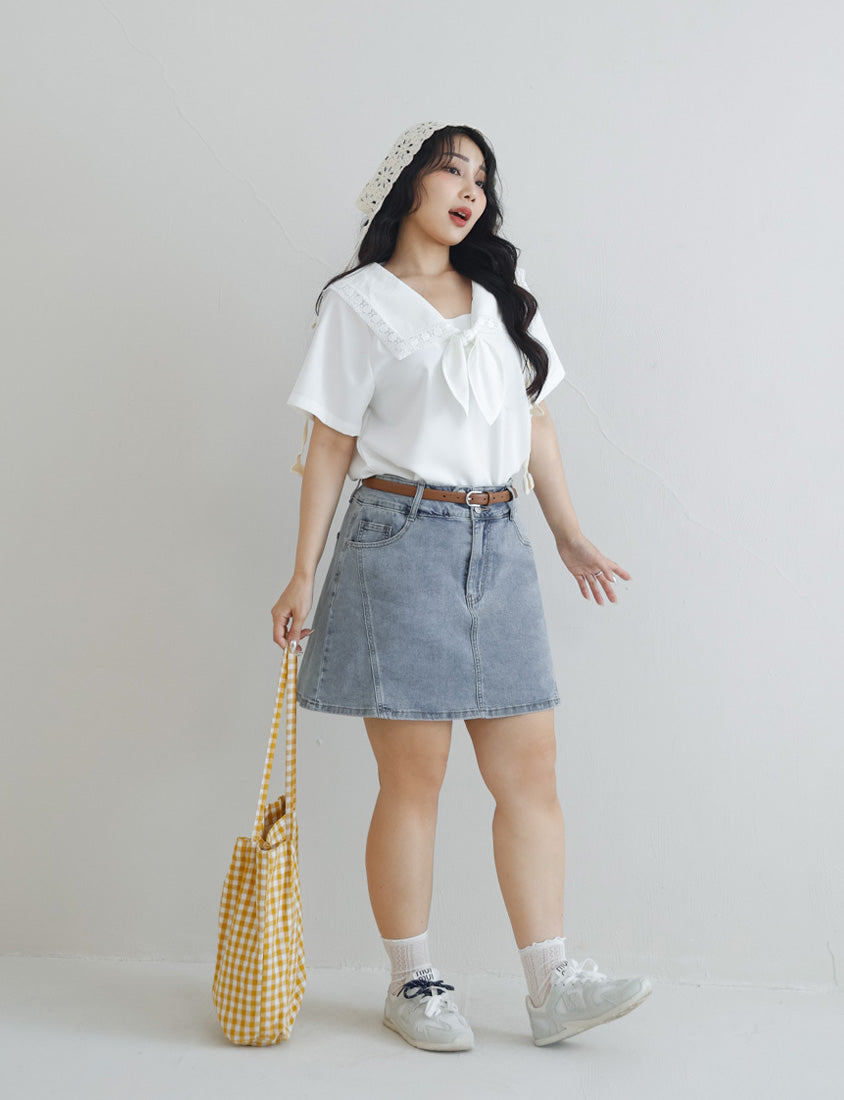 Japanese Style Lace Sailor Collar Tie Plus Size Top Blouse