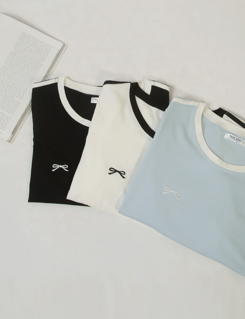 American Style Sporty Bow Embroidery Plus Size Tee