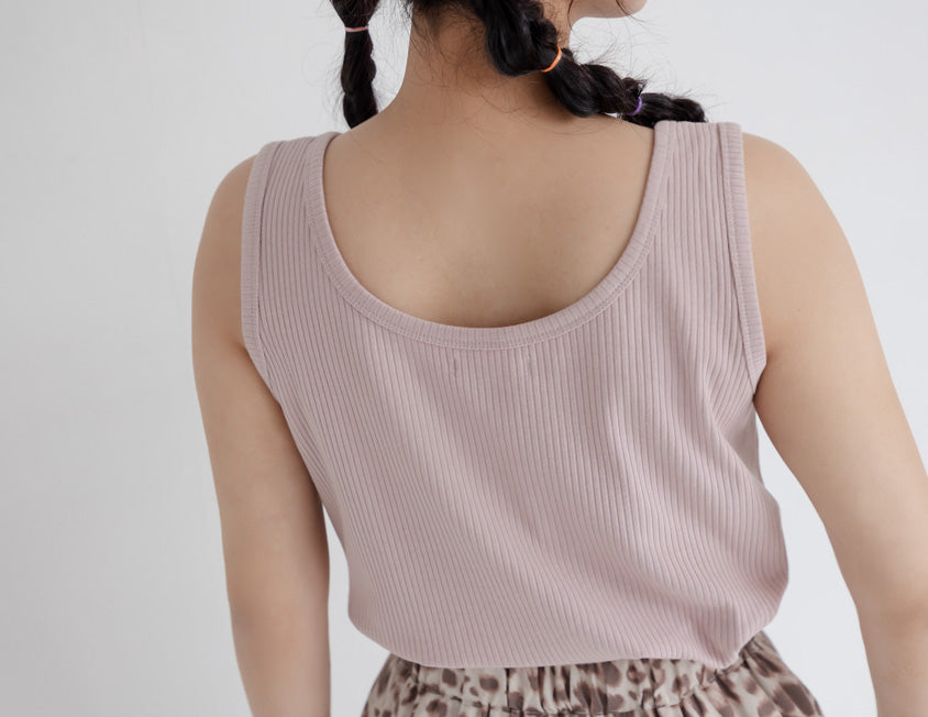 Basic U-Neck Ribbed Button Plus Size Tank Top