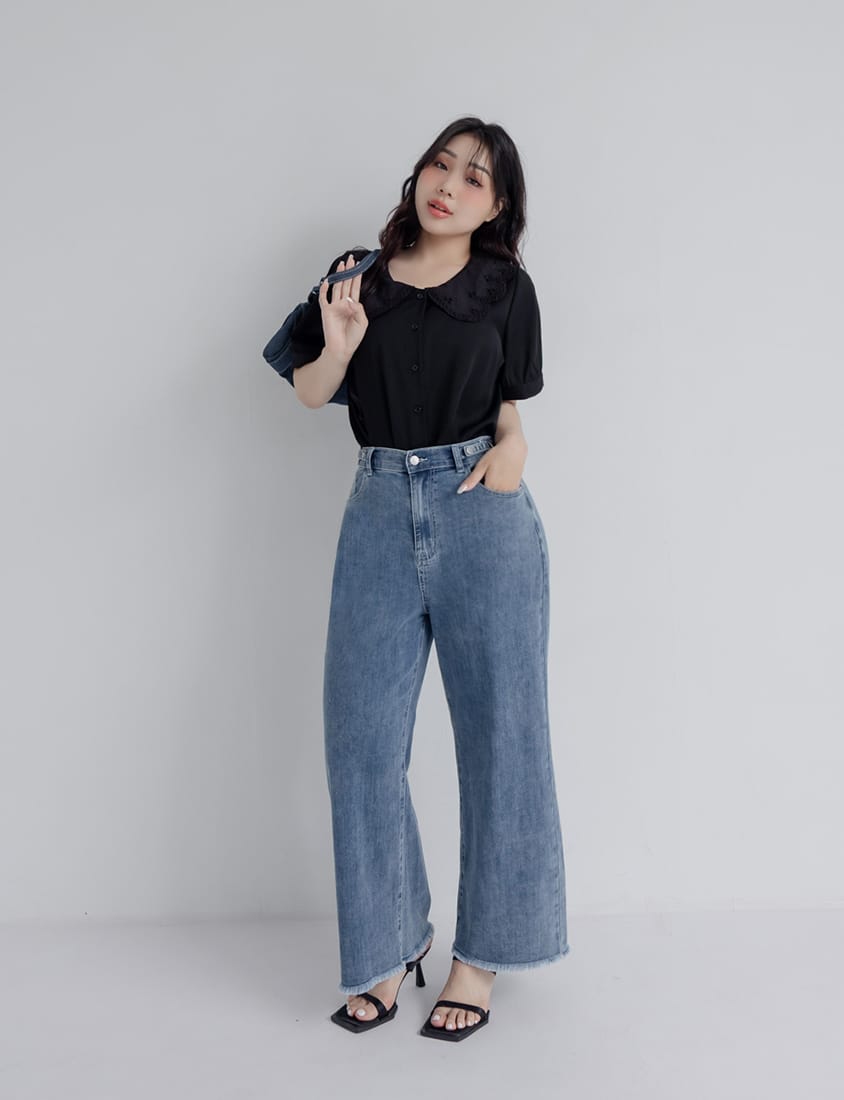 Cooling Tech with Raw Hem Plus Size Straight Leg Denim