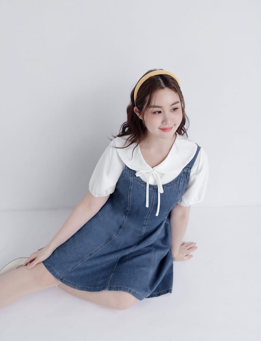 Adjustable Back Elastic Waist Plus Size Denim Mini Dress