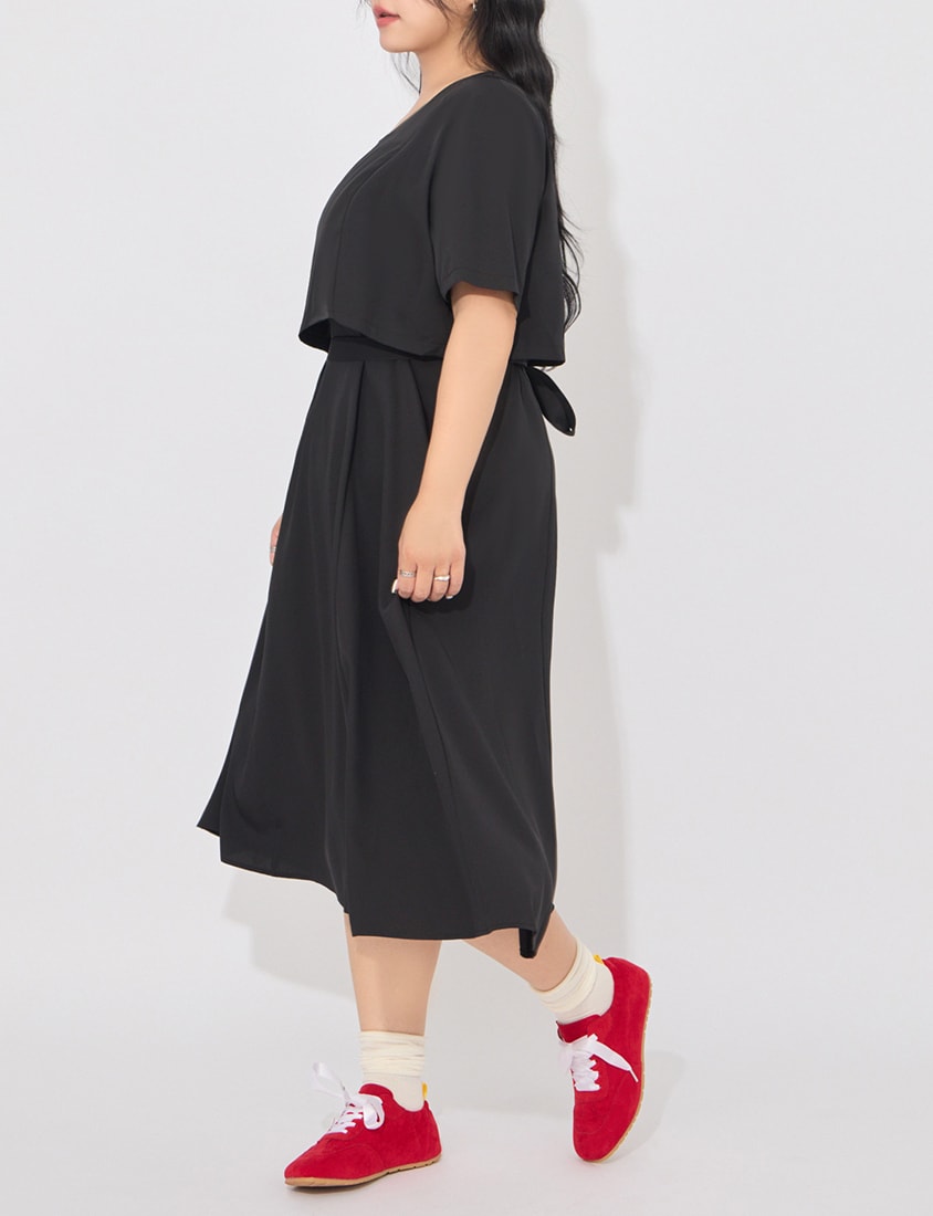 MORE U Wrinkle-Resistant Faux Two-Piece Eyelet Plus Size Dress (with Waist-Tie)