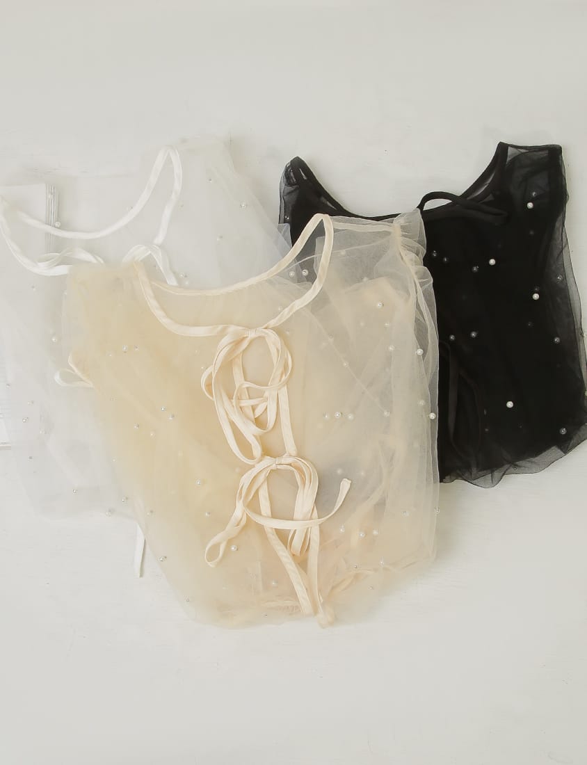 MISS. Romantic Sheer Pearl-Embellished Tie Plus Size Blouse