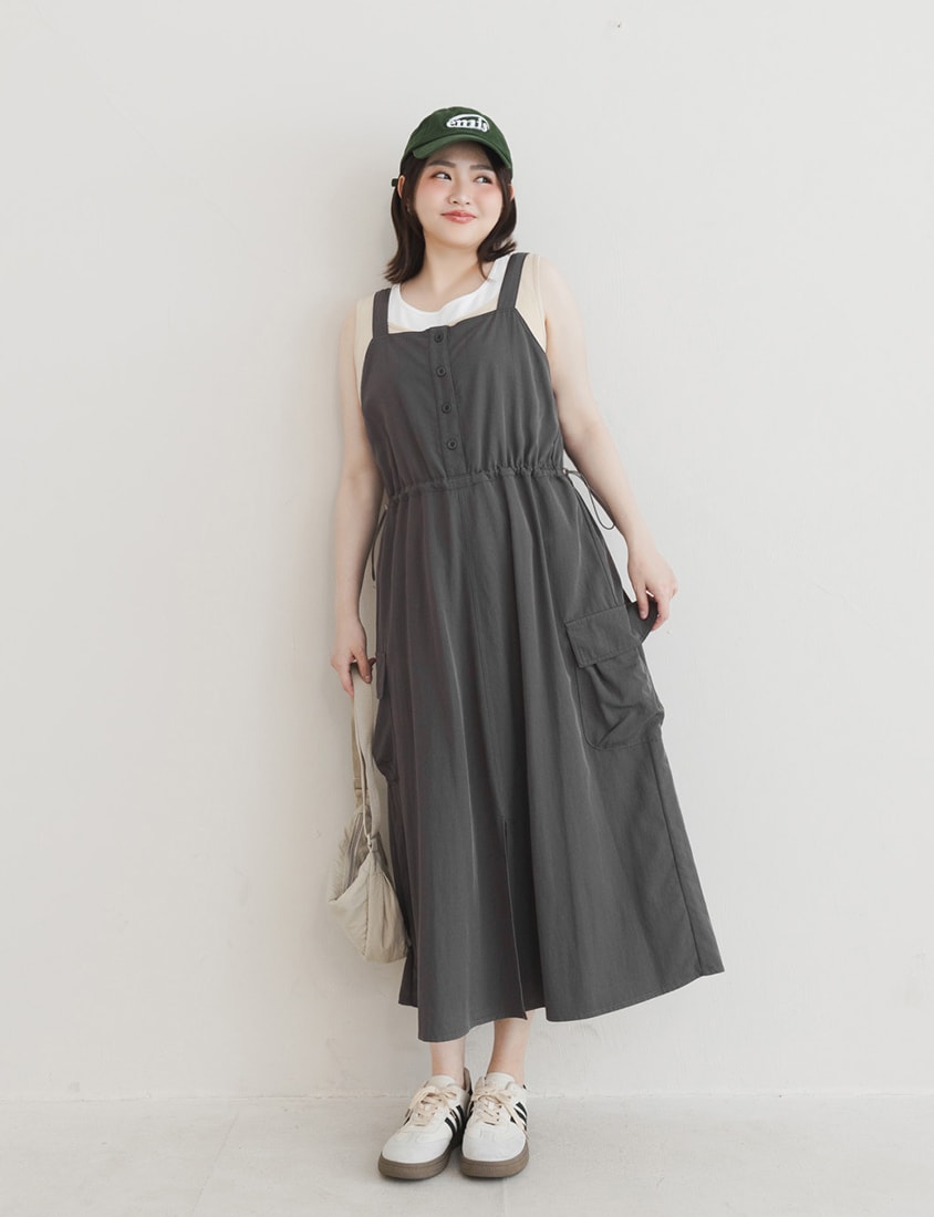 Chic Cargo Pocket Plus Size Overall Dress