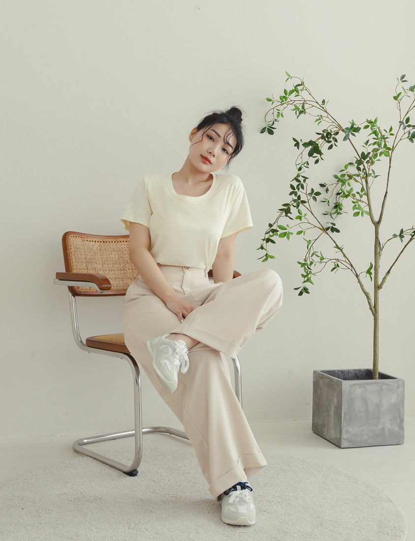 Back Elastic Tapered Cuffed Hem Twill  Plus Size Pants