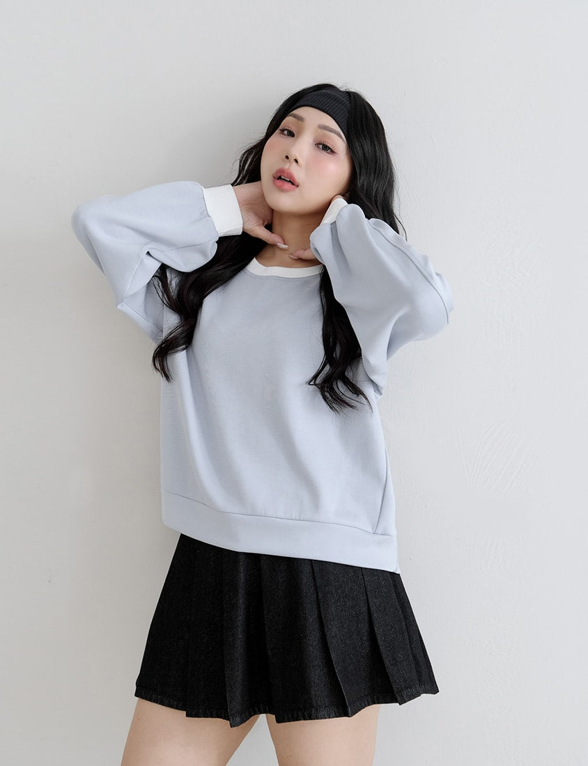 Playful Pleated Denim Mini Skirt (with Button)