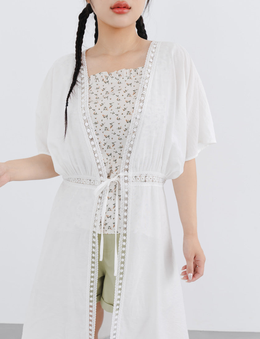 Summer Vacay Beach Lace Tie Front Plus Size Long Cover-Up