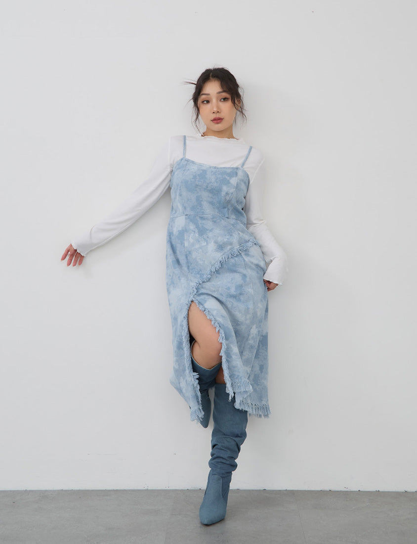 Adjustable Tie-Dye Denim Plus Size Cami Dress