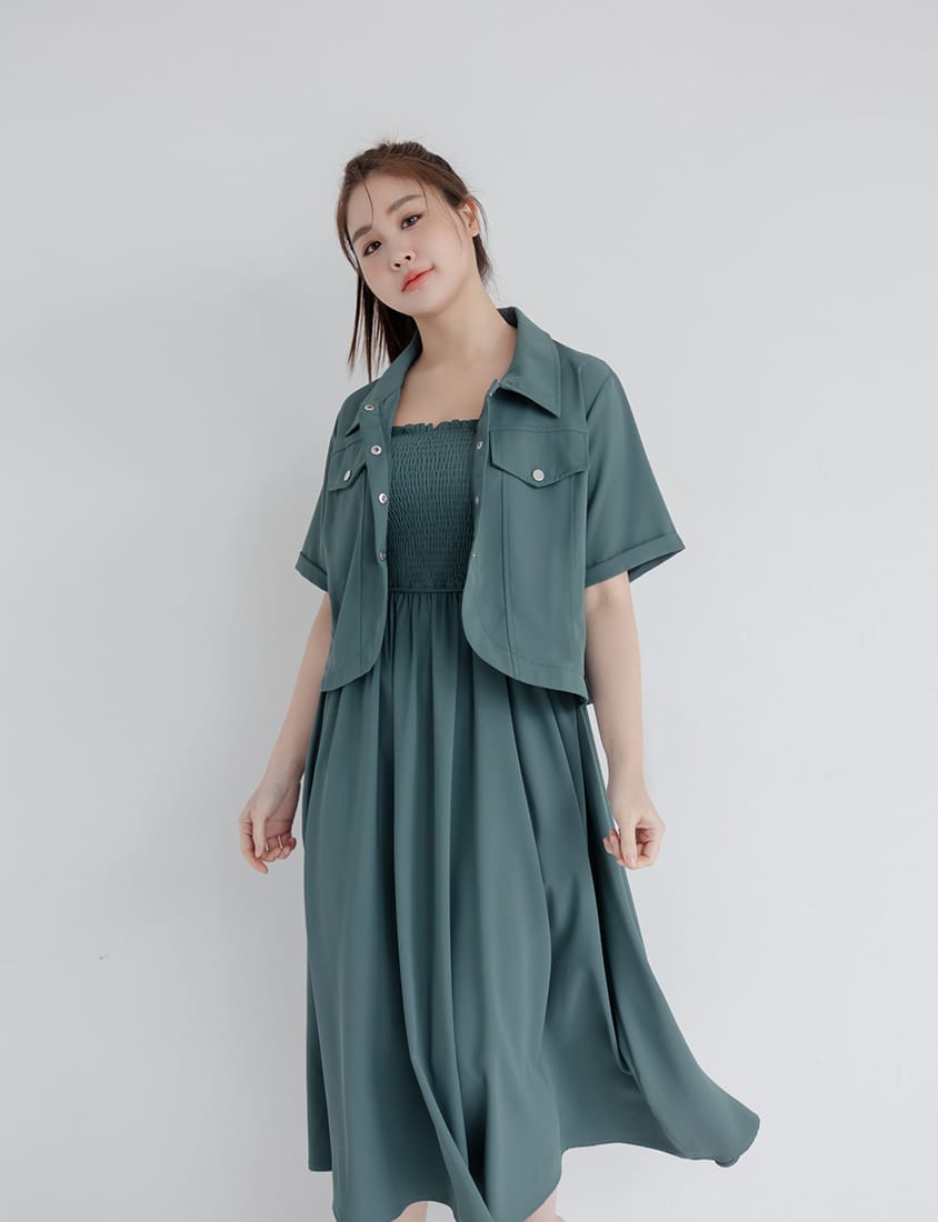 Adjustable Elastic Strap Twill Plus Size Dress