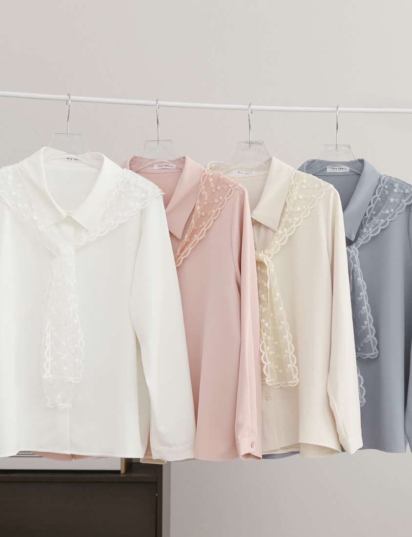 MISS. Two Piece Korean Style Lace Chiffon Plus Size Blouse (With Shawl)