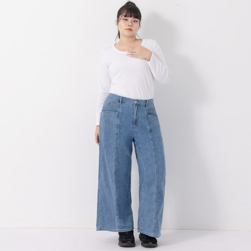 Standard Stitch Detail Plus Size Wide-Leg Jeans