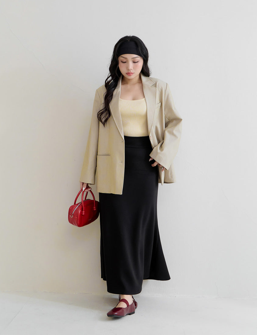 Cloud Cotton Elastic Back Waist Plus Size Mermaid Maxi Skirt