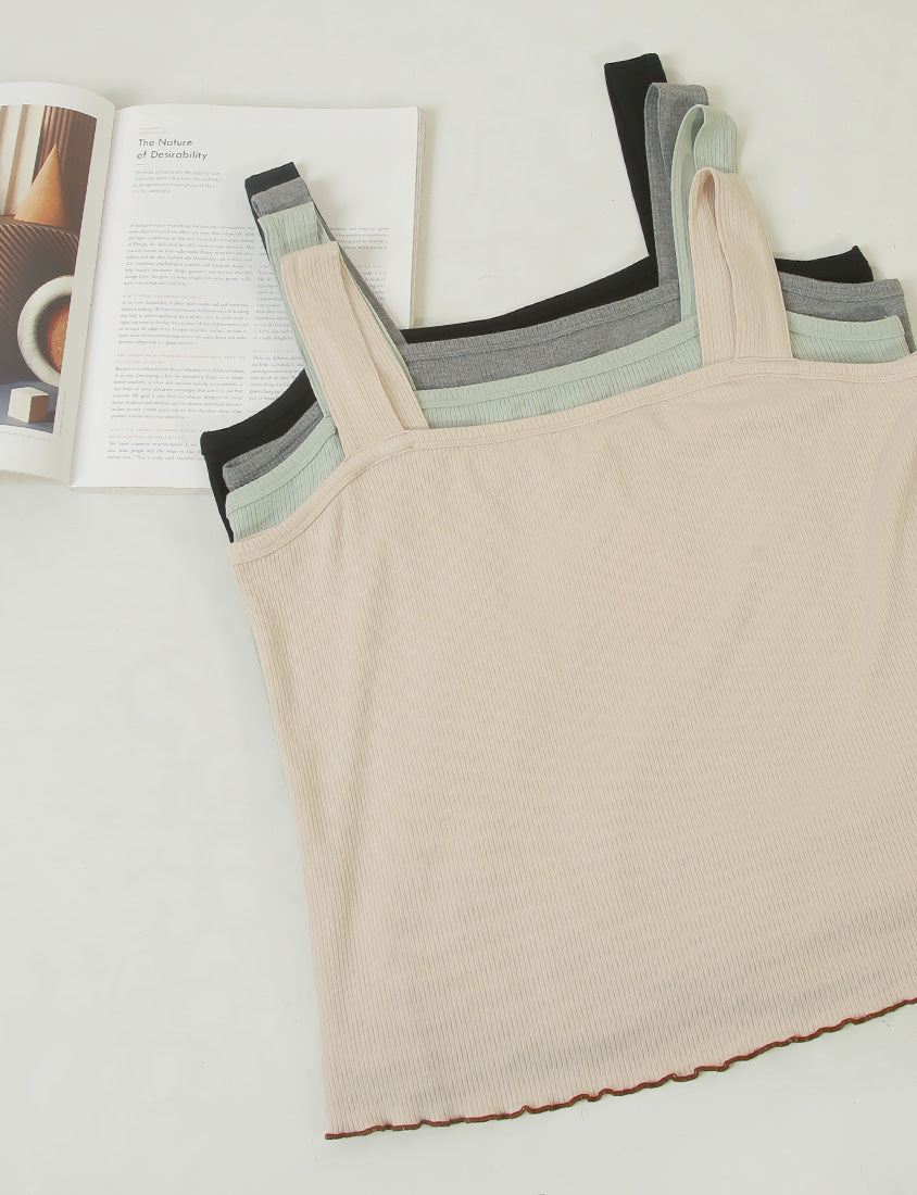 Ribbed Wide Strap Wavy Edge Plus Size Tank Top