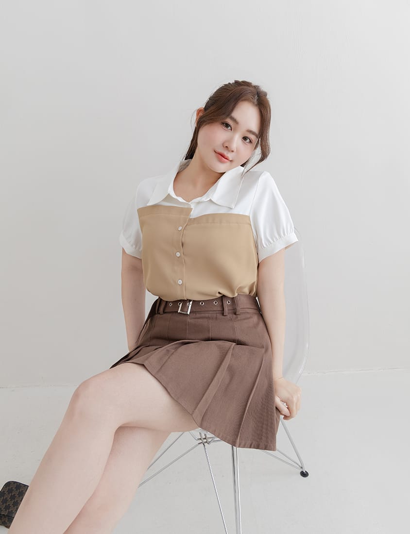 Faux Two-Piece Asymmetric Color-Block Plus Size Shirt