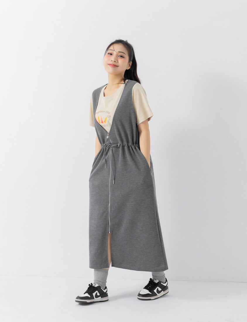Ultra-Light Space Cotton Zip Front Plus Size Maxi Dress