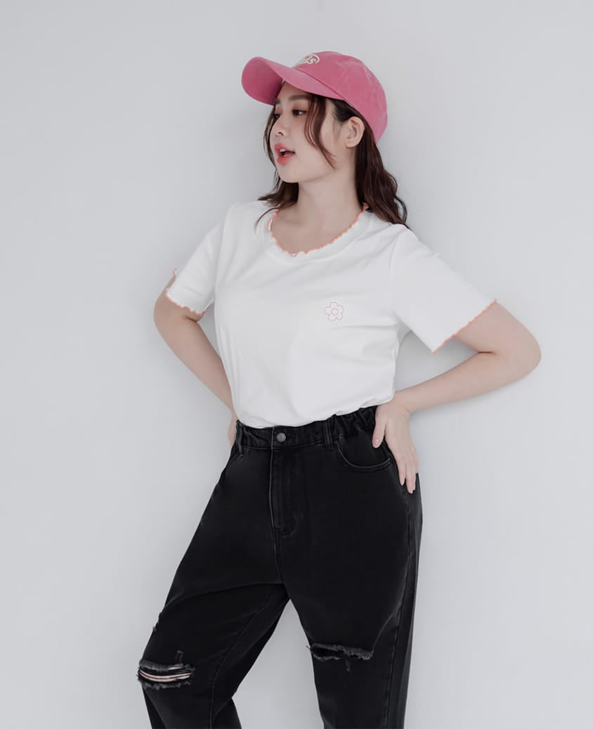 Distressed Side Elastic Waist Plus Size Boyfriend Jeans