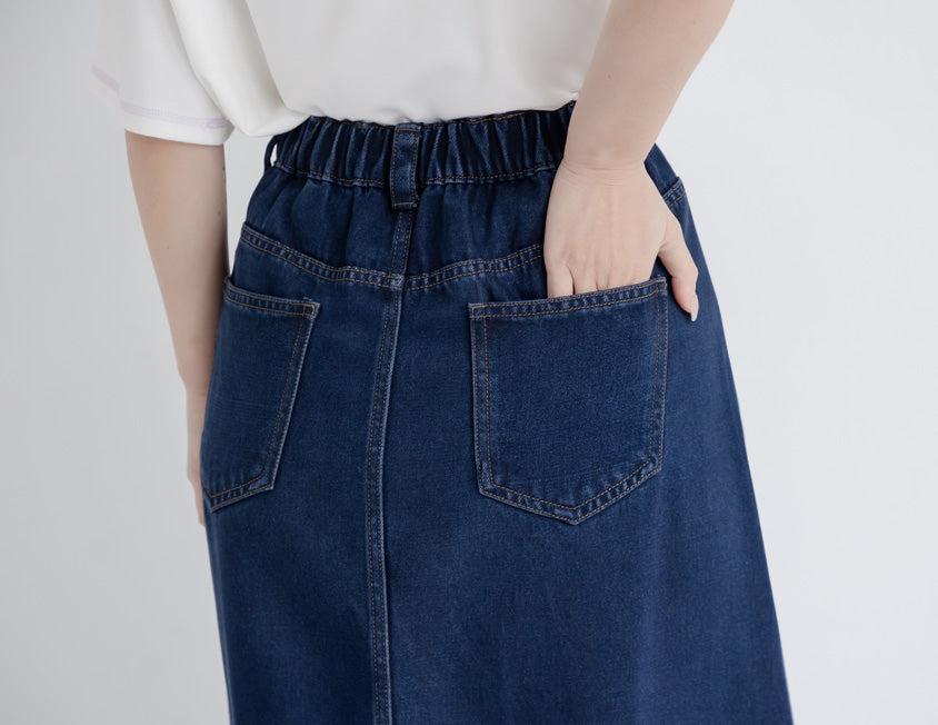 Lyocell Cooling Slit Plus Size Denim Maxi Skirt
