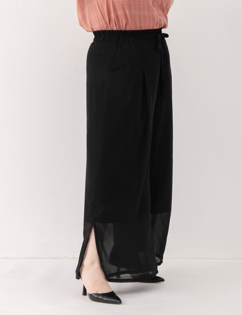 MISS. Silky Cool Sheer Chiffon Elastic Waist Plus Size Wide Pants