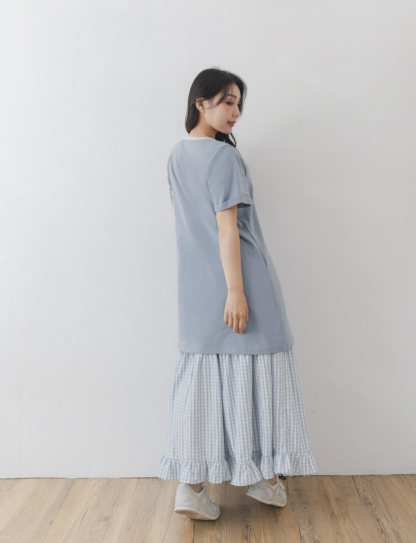Contrast Crew Neck Hand-Drawn Print Plus Size Dress (Illustrator Collaboration)