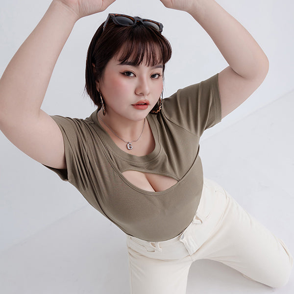 MUA! Sexy Cut-out Ribbed Plus Size Top