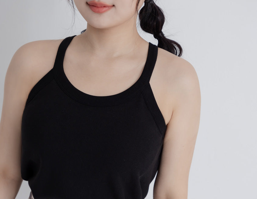 Pobra. Airy Halter Neck Ribbed Sleeveless Plus Size Bra Top