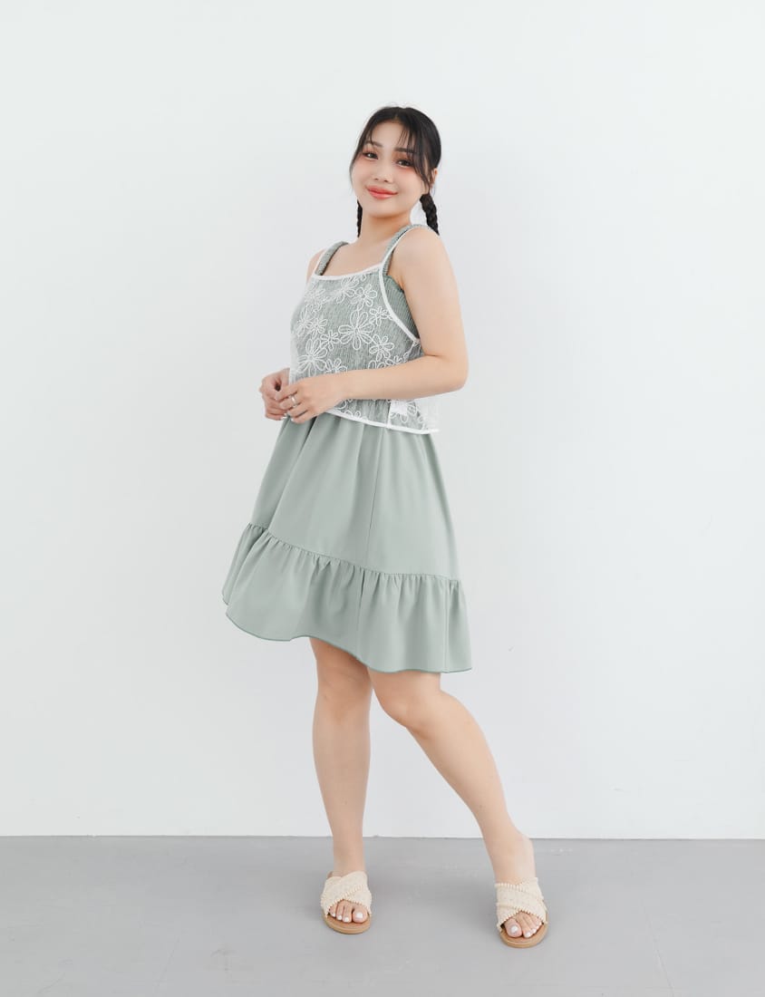 Colorblock Ruffle Trim Smocked Tiered Plus Size Mini Dress